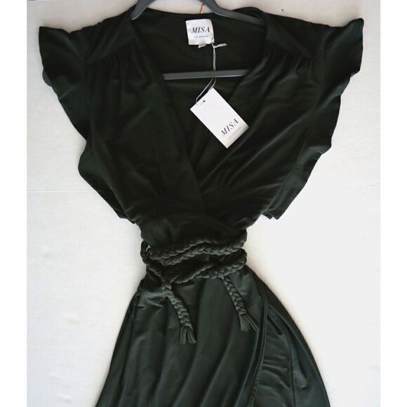 MISA Los Angeles Women's Sz XS Olive Green Irina Wrap Dress w/Braided Rope Belt - Picture 9 of 11
